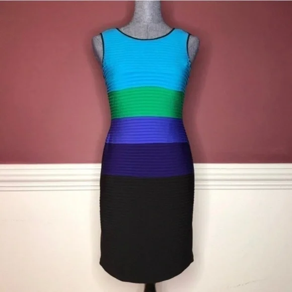 Calvin Klein color block sheath midi dress size 6p cute summer - Picture 4 of 4